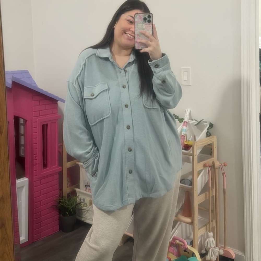 BNWT Oversized Light Blue Button-Up Shacket